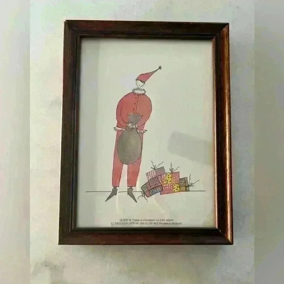 Vintage  Framed Julie Arkell Folk Art Print 1983 “A  Visitor at Christmas” - Picture 1 of 8